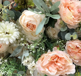 Peach & Cream Greenery Rose Premium Flower Wall - 170