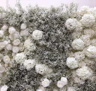 Baby's Breath Silver + White Rose Flower Wall - 178