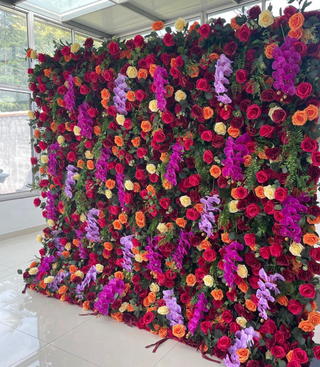 Dripping Florals Purple & Orange Premium Flower Wall - 119