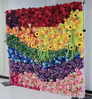 Rainbow Rose Premium Flower Wall - 100