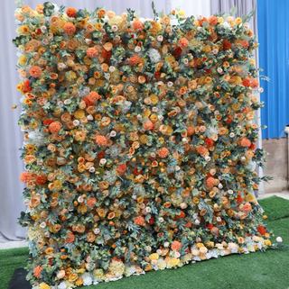 Orange, Yellow and Peach Greenery Premium Flower Wall - 095