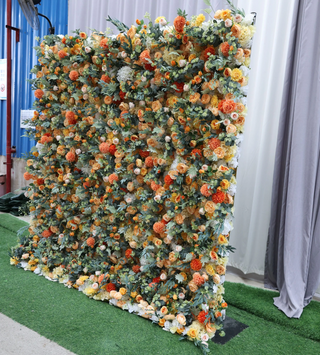 Orange, Yellow and Peach Greenery Premium Flower Wall - 095