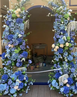 Blue, Greenery and Cream Floral Premium Arch - 4570