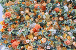 Orange, Yellow and Peach Greenery Premium Flower Wall - 095