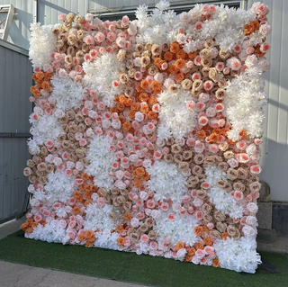 Pink, White and Orange Premium Flower Wall - 096